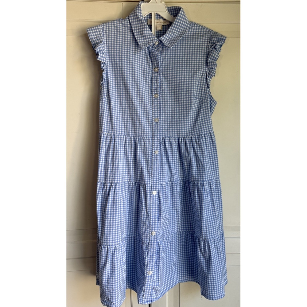 Monteau Los Angeles Dress Womens‎ Small Gingham Blue White Tiered Ruffle Sleeve
